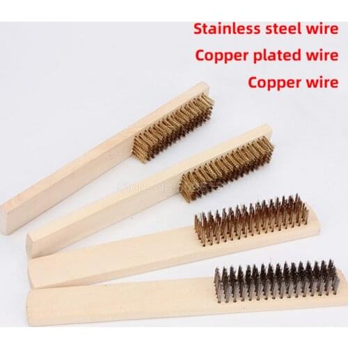 1 Pcs 6x16 Row Wood Handle Brass Wire Brush Copper Brush for Industrial Devices Surface/Inner Polishing Grinding Cleaning Brush