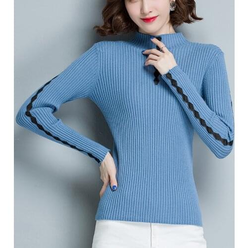 Shintimes Women Sweaters 2020 Winter Knitted Sweater Turtleneck Fashion Lace Patchwork Long Sleeve Slim Woman Sweaters Jumpers