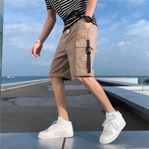 Mens summer shorts Bermuda shorts for boy breeches cargo pants fashion black Casual clothes half streetwear Drawstring male