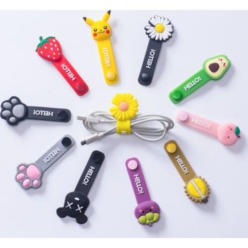 Cute Anime Design Cable-Winder Organizer with Button Silicone USB Charging Data Cable Line Protector Cord Cover Decoration