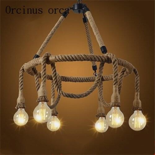 The Nordic country retro restaurant cafe bar chandelier rope winding creative ceiling lamps Industrial wind Postage free