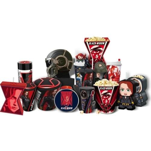 Black Widow Movie Water Cup with Straw Popcorn Bucket Figure Doll Topper Cups