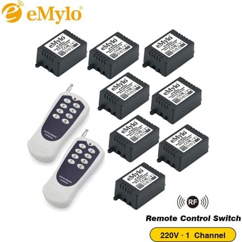 EMylo AC220V 1000W Momentary Switch Transmitter 8 X 1 Channel Relays 433Mhz RF Smart Wireless Remote Control Light Switch