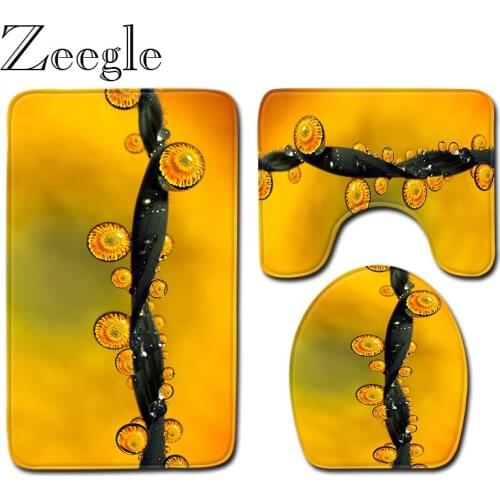 Zeegle 3Pcs Bathroom Carpet Set Anti Slip Shower Mat Toilet Carpet Printed Bath Mat Set Absorbent Foot Mat Washable Bathroom Rug