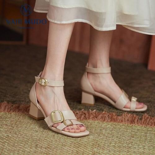 VAIR MUDO 2021 New Women Sandals Shoes High Heels Elegant Fashion Genuine Leather Black Khaki Casual Handmade Buckle StraLX33L
