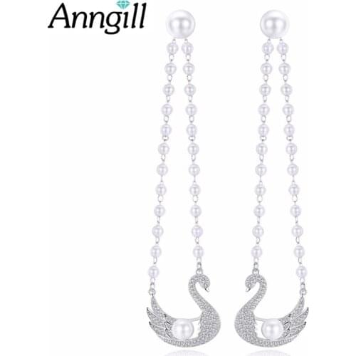 Trendy Dangle Earrings Female Two Wearing CZ Stone Imitation Pearl Long Drop Earring For Women ValentineS Day Present