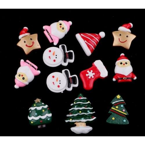 12x Christmas Santa Star Snowman Hat Resin Flatback Embellishment Cabochon for Miniature Garden Ornaments Dollhouse Accessories