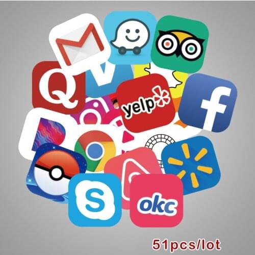 51pcs / Package High Quality Various APP Pattern Stickers DIY Skateboard Stickers Car Stickers Trolley Trolley Graffiti Stickers