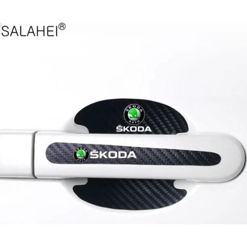 8pcs Car Door Bowl Handle Carbon Fiber Scratches Protector Sticker For Skoda Fabia Kamiq Karoq Kodiaq Octavia Rapid Scala Superb