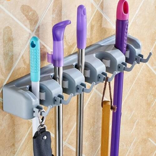5 Position Mop Broom Holder Bathroom Organizer Wall Mounted ABS Mop Holder Hanging Mop Broom Shovel kitchen Organizer31