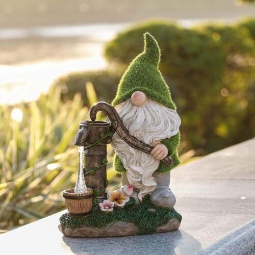 Flocking Gnome Solar Garden Statues Outdoor Decor Flocked Gnome With Solar Lantern Figurine Dwarfs Jardim Yard Ornament