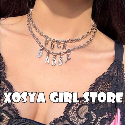 Ins girl Letter Pendant Necklaces Women Vintage Harajuku Stainless Steel Letter Beads Choker Cool Girls Punk Sliver Chain CL111