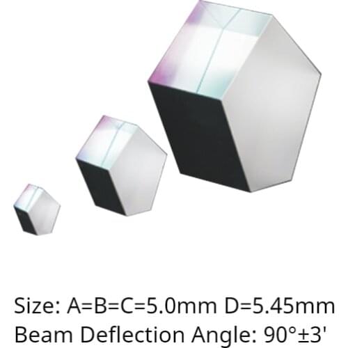 K9 Optical Glass Pentaprism Size A=B=C=5.0mm D=5.45mm Beam Deflection Angle 90degree + 3Minute -3Minute