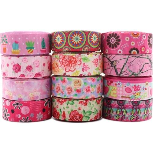 10 Yards 1" 22MM Flowers Printed Grosgrain Ribbons For Hair Bows DIY Handmade Materials Y2020122406