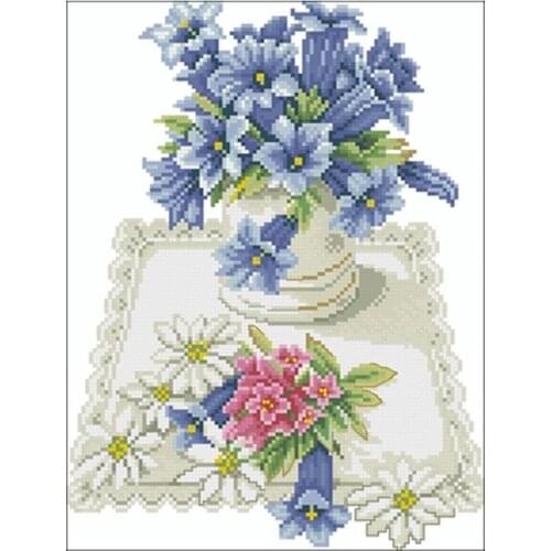 Blue flower on lace napkin Counted Cross Stitch 11CT 14CT 18CT DIY Cross Stitch Kits Embroidery Needlework Sets home decor
