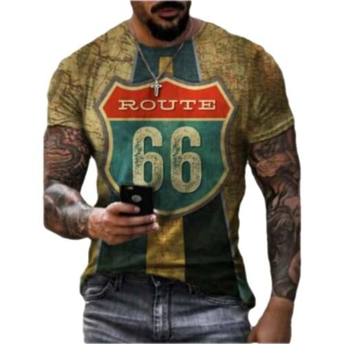 Summer Mens T-shirt Street Fashion U.s. Highway 66 Personalized Printing 3d Clothes Large Size Men Short Sleeve T-shirt