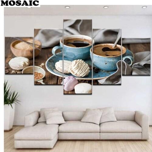 Multi-pictures wall painting diamond mosaic Coffee And Food 5pcs/sets full square round diamond embroidery sale 3d pictures