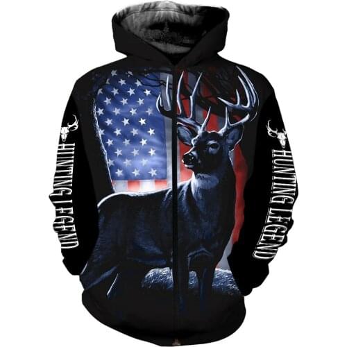 Animal deer Hunting 3D Print Graphic Hoodie Men 2021 Sweatshirt Streetwear Oversize Casual Zip Pullover Harajuku Hoodie-01