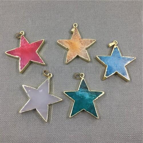 MY1041 Star Shape Crackled Agates Pendant Charm,Natural Fire Agates Gold Electroplated Edge Pendant