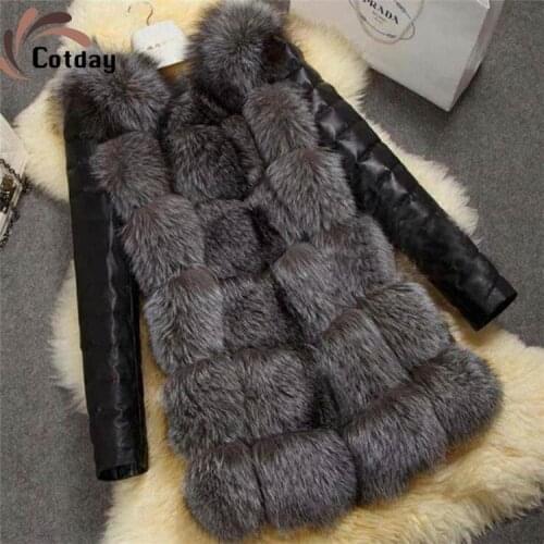 Cotday Thick Long Sleeve Office Lady Slim Imitation Fur Coat Overcoat Leather Jackets Women Clothing 2020 Winter Black Warm Coat