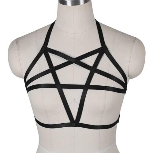 Pentagram Elastic Bandage Lingerie Hollow Harness Fashion Bustier Cupless Bra Strap Harness for Women Gothic Style Suspender