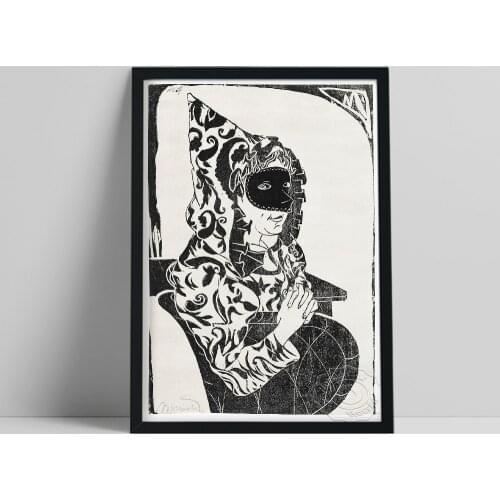 Samuel Jessurun De Mesquita Exhibition Black White Poster, Masked Woman With Cape Vintage Art Prints, Living Room Home Decor