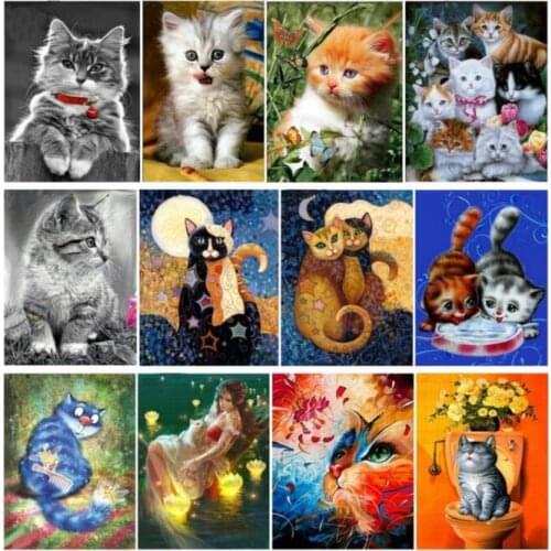 Full Needlework circular Diamond Painting Animals Cats Cross Stitch Kit Diamond Embroidery DIY Diamond Mosaic Crafts gift