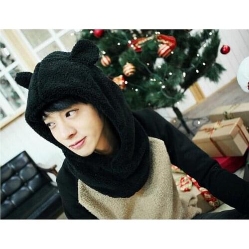 Winter Ear Hat Scarf Set Cute Women Cotton Warm Female Cap Soft Plush Bear Scarf Comfortable scarf hat Set