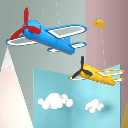 Modern led chandeliers for children room blue yellow cartoon airplane hanging light for kids baby boys indoor chandelier lamp