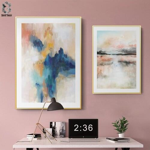 Modern Dreamy Color Canvas Painting Abstract Sea Beach Mountain Poster and Print For Living Room Bedroom Wall Art La image