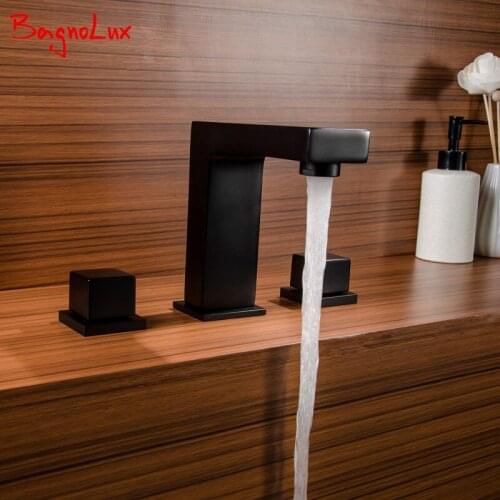 Vidric Top Fashion New Arrival Deck Mount Sink Basin Mixer Tap Set Bathroom Square Spout Faucet With Double Knob In Matt Black