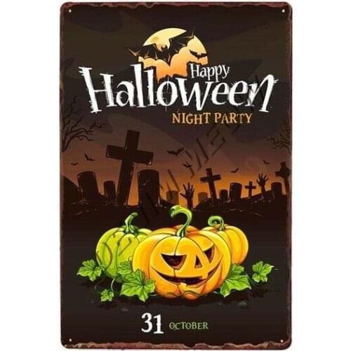 Vintage Happy Halloween Metal Tin Signs Pumpkin Party Decoration Trick or Treat Retro Wall Poster Bar Cafe Club Home Decor WY64