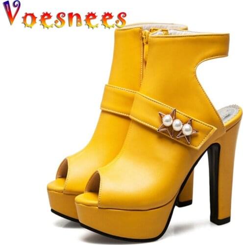 Voesnees Thick-heeled Sandals Women 2021 Summer New Red Peep Toe High Heels 12cm Plus Size 34-43 Rear Empty Ladies Single Shoes