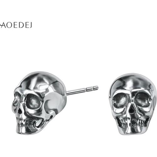 AOEDEJ Punk Skull Earrings Vintage Rock Skeleton Earrings Hip-hop Stud Earrings for Women Men Silver Color Stud pendientes mujer