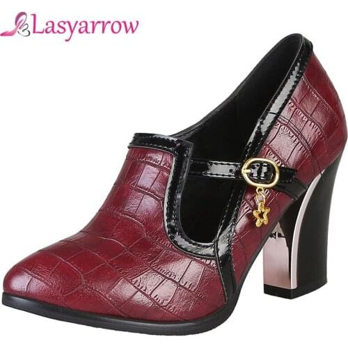 Lasyarrow 2019 Spring Autumn Womens Shoes Office Ladies Dress Shoes Fashion Round Toe High Heels Pumps Plus Size 31-48 Silver