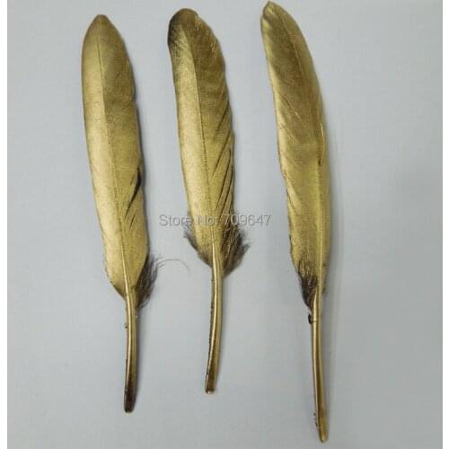 Gold goose!GOLD feathers-metallic gold painted duck wing feathers loose for millinery,wedding party event decor/10-15cm 100pcs
