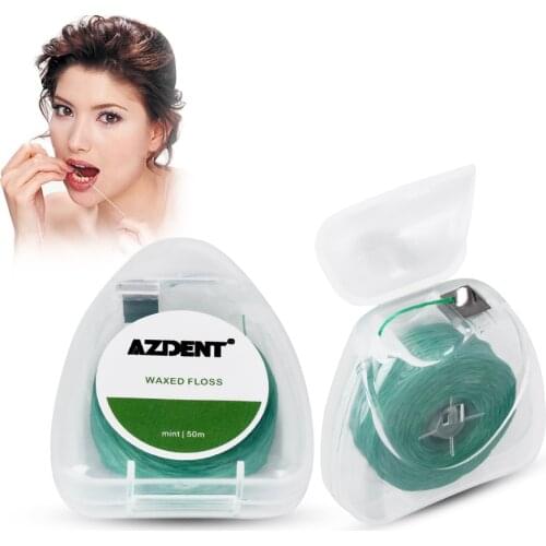 AZDENT 50M/ Spool Mint Flavor Waxed Dental Flosser Built-In Spool Wire Toothpick Dental Floss Replacement Core Interdental Brush