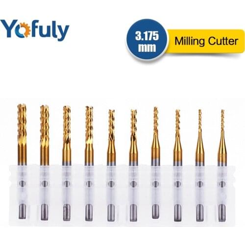10pcs PCB Milling Cutters 3.175mm Titanium Coated Carbide End Milling Cutter Tungsten Steel End Mill 1-3mm For Milling Tools