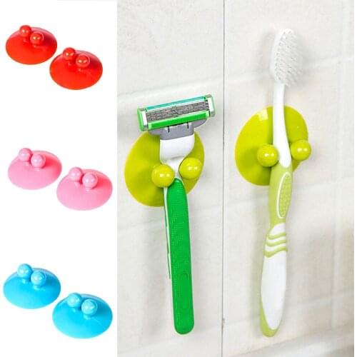 2Pcs Multifunction Vacuum Strong Sucker Wall Suction Cup Bathroom Kitchen Hook Hanger Cable Toothbrush Razor Holder