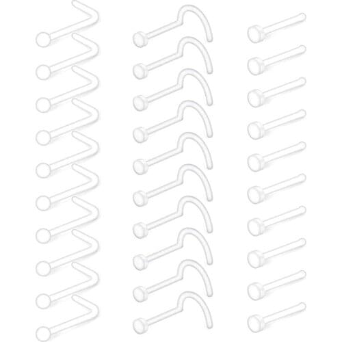 20 Gauge Clear Nose Ring Stud Screw Bioflex Retainer Pin Bone L Shaped Body Jewelry Piercing