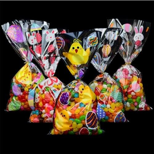 2021 Easter Party Decorations 50Pcs Cartoon Animal Bird/Eggs/Bunny Plastic Bags For Easter Candy Cookies Cake Gift Packaging