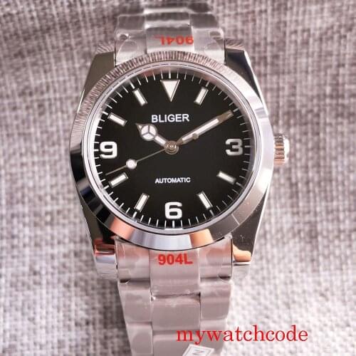 36mm/39mm BLIGER 21 Jewels MIYOTA 8215 NH35 Movement Men Watch Sapphire Crystal Black Dial Oyster Bracelet Glass Back