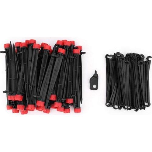 50PCS Drip Irrigation Emitters Adjustable Micro-Bubbler + 50PCS Stake Support 1/4 inch Hose Greenhouse Patio Garden Flower Bed S