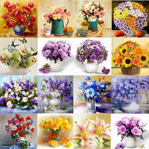 5D DIY Flower Plant Diamond Art Painting European Flower Cross Stitch Diamond Embroidery Diamond Wall Sticker Home Decoration