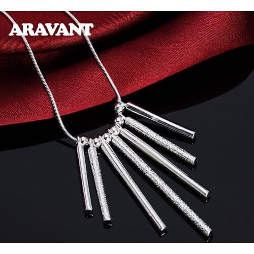 925 Silver Frosted Long Bar Necklace For Women Charm Wedding Jewelry Gift