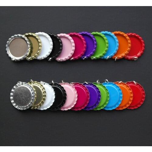 Free Shipping Wholesale Both side Colourful Flattened Bottle Caps With Holes and Rings for Jewelry Pendant Necklace Accessories