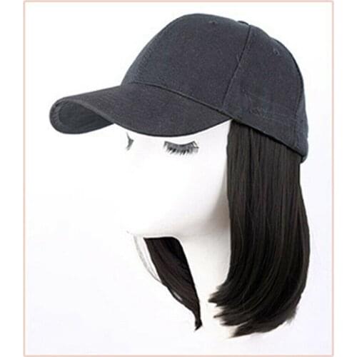Baseball Hat with Short Hair Wigs Bob Hair Synthetic Hat for Women Summer -MX8