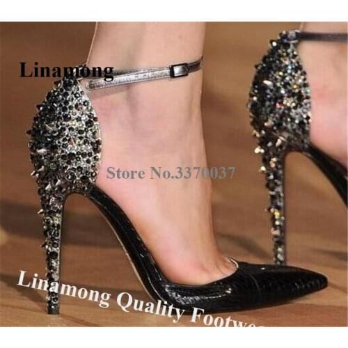 Bling Bling Women Fashion Pointed Toe Rhinestone Rivet Stiletto Heel Pumps Gold Leopard Spike High Heels Formal Wedding Shoes