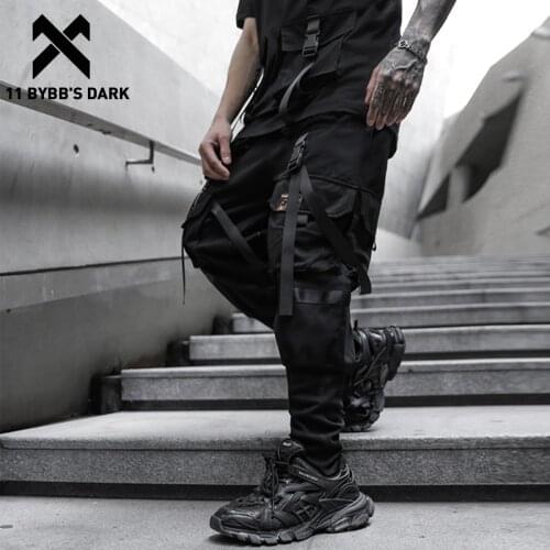 11 BYBBS DARK Tactical Patchwork Pockets Ribbons Cargo Pant Man Harajuku Joggers Men Trousers Streetwear Hip Hop Function Pants