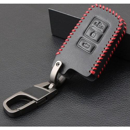 Genuine Leather 3 Buttons Key Cases Fob Cover For Toyota Camry 2012 2.5v 2.5g 2.5s Smart Car Key Keychain Car Styling